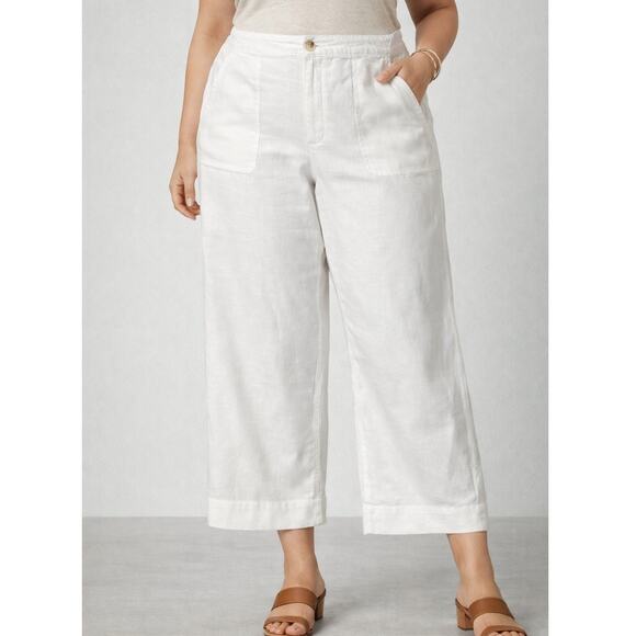 Lauren Ralph Lauren Pants - Lauren Ralph Lauren White Linen Wide Leg Crop Pants Women’s 18 Old Money Chic